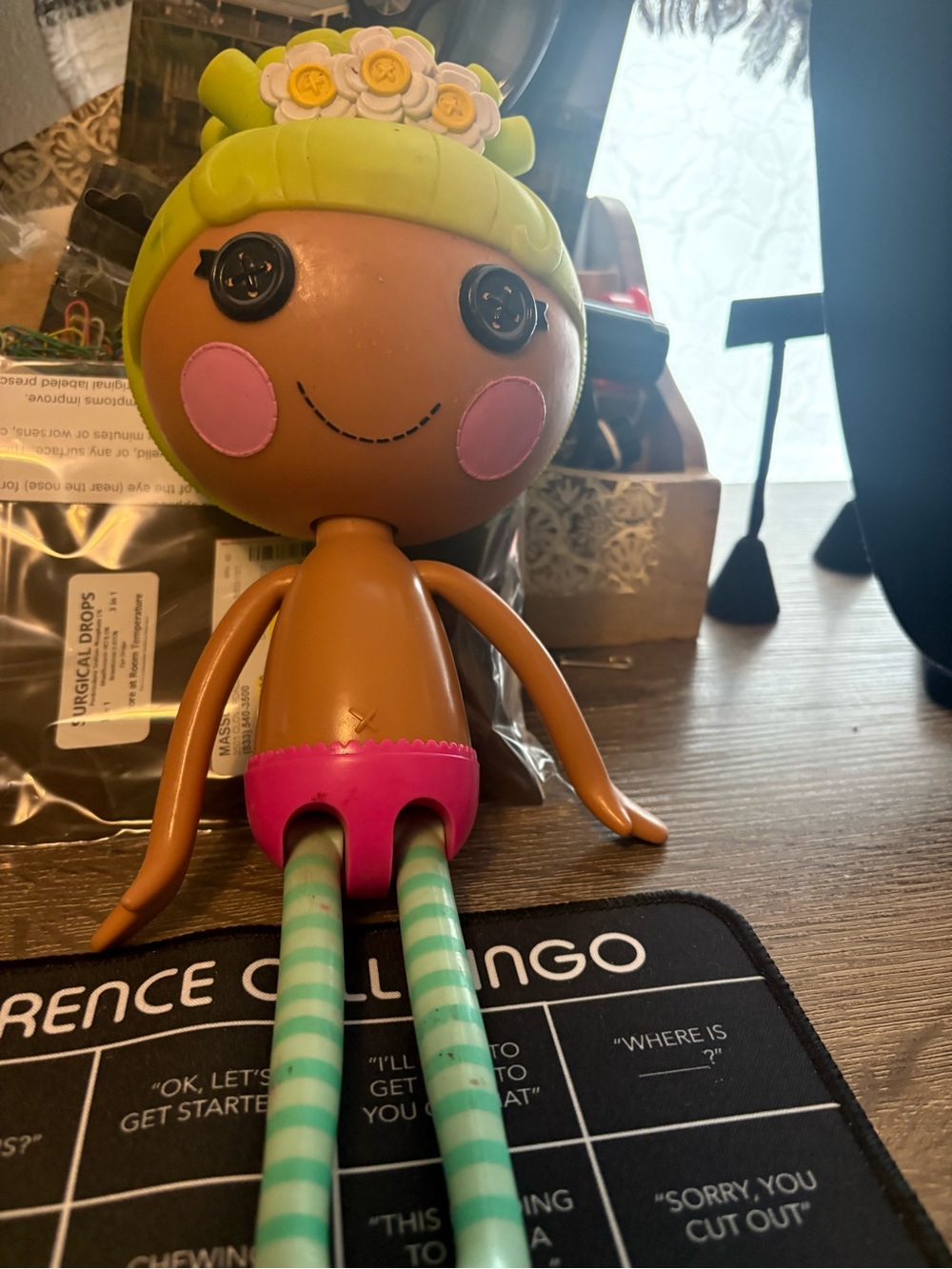 Striped-Leg Fashion Doll with Pink Shorts and Green Hairpiece